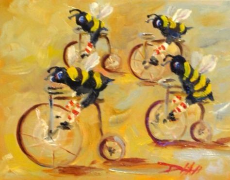 Bees on bikes Bee Artwork, Playing Violin, Bee Painting, I Love Bees, Bee Inspired, Bee Friendly, Bee Mine, Insect Art, Bee Decor