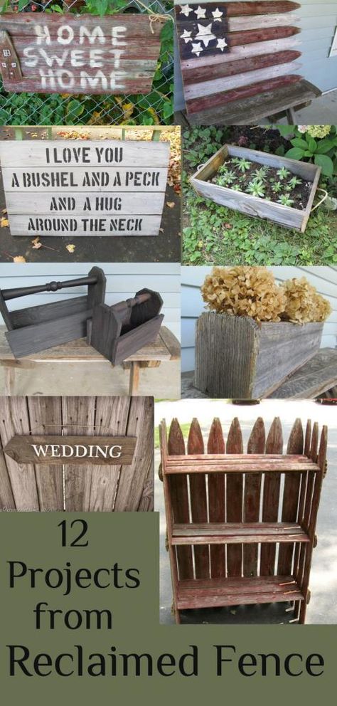 My Repurposed Life- A dozen projects using reclaimed fence Repurposed Wood Projects, Diy Wood Pallet Projects, Used Pallets, Wood Projects For Beginners, Cool Wood Projects, Wood Pallet Wall, Diy Fence, Fence Posts, Repurposed Wood