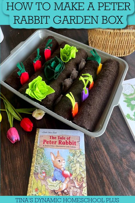 8 Peter Rabbit Garden Ideas | How To Make A Preschool Garden Box. Grab one or more of these 8 Peter Rabbit garden ideas to add some fun hands-on learning to your unit but don’t forget to hop on down to my DIY for how to make a preschool garden box. Also, look at The Tale of Peter Rabbit Printables for a Fun Spring Unit Study. Digging in the dirt, and getting healthy microbes to help build immunity, absorbing sunshine, and enjoying nature is fun this time of year. Peter Rabbit Printables, Garden Unit Study, Peter Rabbit Garden, Build Immunity, Spring Learning Activities, Free Unit Study, Yard Crafts, Peter Rabbit Books, Beatrice Potter