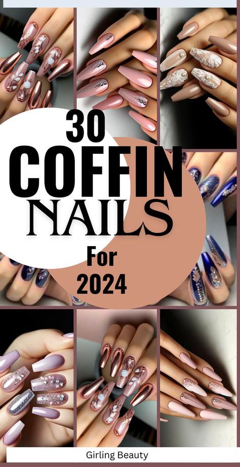 Explore stunning coffin nails designs for chic and trendy manicure ideas! From minimalist styles to intricate patterns and vibrant colors, find inspiration to elevate your nail game with these elegant and versatile designs. #CoffinNails #NailDesigns #ManicureInspiration Coffin Shaped Nail Designs Ideas, Trendy Nails Coffin Medium, Elegant Coffin Nail Ideas, Cuffin Nails, Ballerina Nails Shape, Coffin Nail Ideas, Classic Nail Designs, Coffin Nails Designs Summer, Ballerina Nails Designs