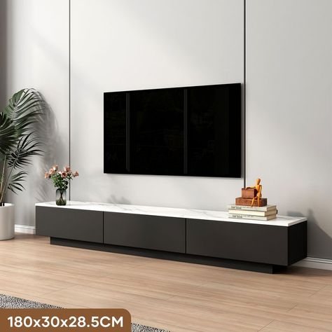 Storage Drawers White Faux Marble Top Now: $169.95 #tvunit #tvcabinet #consoletable #entertainment #television #storage Tv Unit Cabinet, Black Tv Unit, Stylish Living Room Furniture, Wooden Tv Unit, Television Stand, Black Tv, Wooden Console Table, Wooden Console, Home Design Living Room