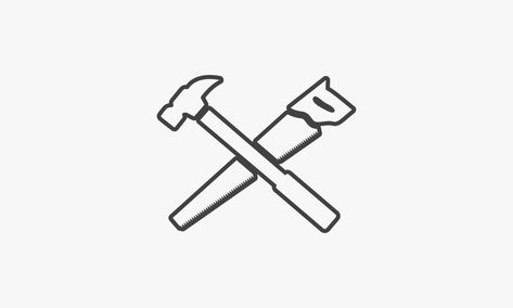 line icon hand saw hammer cross isolated on white background. Hammer And Chisel, Creation Art, Logo Type, Hand Saw, Black And White Lines, Logo Ideas, Line Icon, Vector Photo, Vector Icons