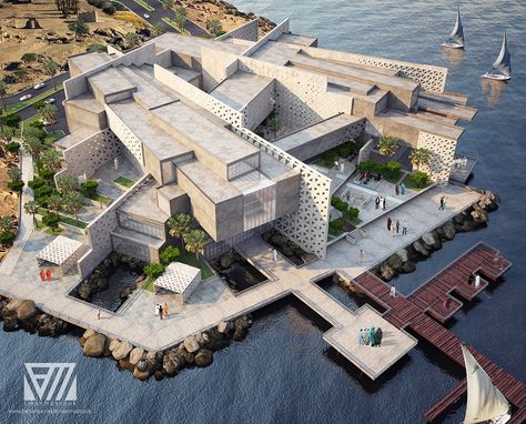 My Graduation Project: Art and Technology Hub in Aswan on Behance Graduation Aesthetic, Campus Design, Aesthetic Architecture, Arch Model, Architecture Design Concept, Graduation Project, Architecture Rendering, Beautiful House, Architecture Visualization