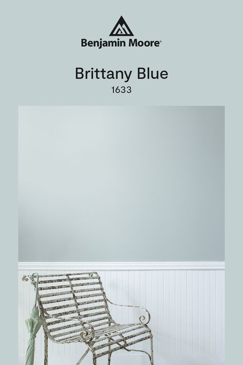 Brittany Blue 1633, a gentle sky blue with a light gray undertone that is soft, airy and calming. Brittany Blue Benjamin Moore, Benjamin Moore Brittany Blue, Benjamin Moore Providence Blue, Benjamin Moore Paint Colors Gray, Light Blue Grey Paint, Blue Interior Paint, Blue Benjamin Moore, Quiet Moments Benjamin Moore, Interior Paint Color