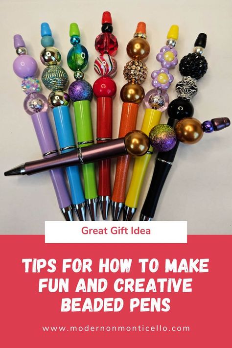 Make Fun and Creative Pens With Beads (Instead of Jewelry) - Modern on Monticello Bubble Gum Bead Pens Diy, How To Make Beaded Ink Pens, How To Make Bead Pens, Making Pens With Beads, Decorated Pens Diy, How To Make Pens With Beads, Diy Pens Decoration, Beaded Pens Patterns, Beads For Pens