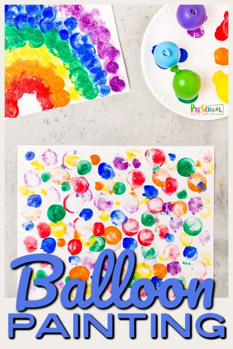 This super simple and fun balloon painting project is perfect for toddler, preschool, pre-k, and kindergarten age children as a fun summer activity for kids! In this balloon activities for preschoolers, children will create a fun, open-ended craft while they paint in an outrageously FUN way - balloon paint art! Hand Art Projects, Preschool Painting, Spring Flower Art, Preschool Play, Blowing Up Balloons, Balloon Painting, Bubble Painting, Toddler Art Projects, Balloon Crafts