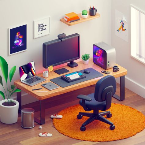 3D Rooms - Work Studio - Blender by vijay verma on Dribbble Vijay Verma, Work Studio, Blender Models, Bg Design, 3d House, 3d Visual, Isometric Art, Blender Tutorial, My Workspace