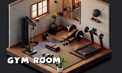 Create 3d isometric room with low poly for your design by Atlastudio | Fiverr Isometric 3d Room, 3d Isometric Room, Isometric Room, 3d Isometric, Gym Room, Architecture Interior Design, 3d Modeling, Architecture Interior, Low Poly