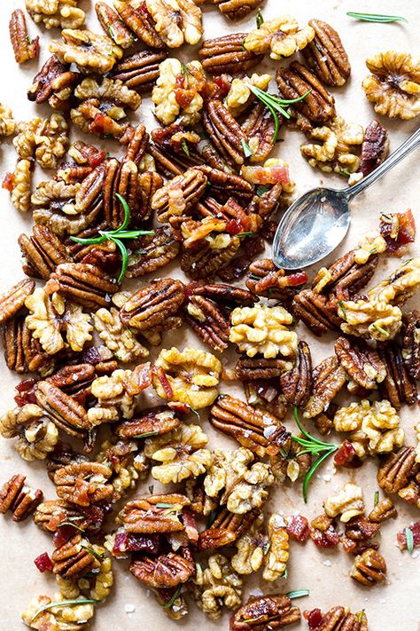 Bacon Rosemary Roasted Nuts | www.floatingkitchen.net Bacon And Rosemary Pecans Lulu Powers, Lulu Powers Bacon And Rosemary Pecans, Nuts For Charcuterie Board, Bacon Rosemary Pecans Lulu Powers, Bacon And Rosemary Pecans, Bacon Rosemary Pecans, Smoked Nuts Recipes, Bar Nuts Recipes, Roasted Nuts Recipe Savory