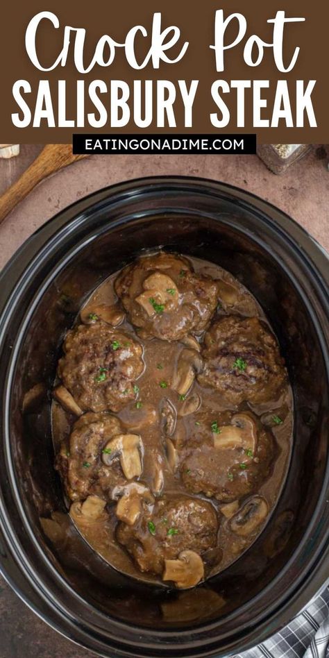 Slow Cooker Steak Recipes, Crockpot Salisbury Steak, Easy Slow Cooker Meal, Beef And Gravy, Crockpot Steak Recipes, Salisbury Steak Crockpot, Homemade Salisbury Steak, Slow Cooker Meal, Slow Cooker Steak