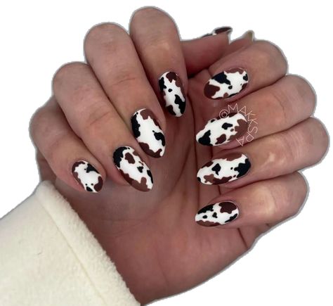 Short Acrylic Nails Almond Cow Print, Short Nail Animal Print, Nails Design Cow Print, Brown Cow Print Nails Acrylic Short, Acrylic Nails Cow Design, Neutral Cow Print Nails, Gold Cow Print Nails, Brown Cow Print Nails Short, Cow Nails Almond