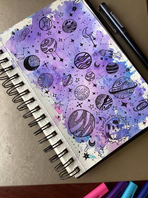 Galaxy Drawings Easy, Space Doodles Aesthetic, Easy Sketches Ideas Aesthetic, Mini Sketchbook Ideas, How To Draw Galaxy, Sketch Book Ideas Aesthetic, Sketchbook Idea, Galaxy Drawings, Space Doodles