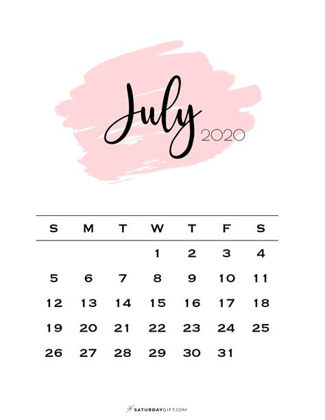 July Calendar 2020, July 2020 Calendar, July Planner, Pink Calendar, Vertical Calendar, Calendar Designs, 2020 Calendar Template, Calendar Background, Pink Brush