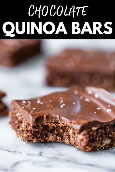 Quinoa bars are the best way to sneak a little nutrition into a dessert recipe! Made with cooked quinoa, rolled oats, cocoa powder, and without refined sugar, these bars are a healthy yet decadent treat. Quinoa Dessert Recipes, Quinoa Desserts, Quinoa Bars, Chocolate Quinoa, Quinoa Recipes Easy, Energy Bars Recipe, Cooked Quinoa, Healthy Bars, Protein Bar Recipes