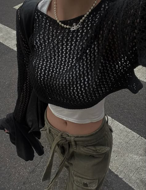 Black Net Top, Mesh Top Outfit, Mesh Sweater, Sheer Sweater, July 11, Fashion Sketches, Aesthetic Outfits, Edgy Fashion, Aesthetic Fashion