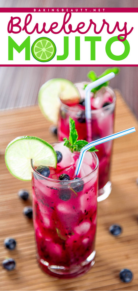 Whip up this mint mojito recipe! Mixed with lime and rum, this fresh blueberry mojito is the perfect alcoholic 4th of July drink. Enjoy sipping on this easy summer cocktail on lazy afternoons, too! Easy Beverages, Blueberry Mojitos, Blueberry Mojito Recipe, Beverages Recipes, Easy Spring Recipes, Mojito Ingredients, Classic Mojito, Fresh Drink, Blueberry Mojito