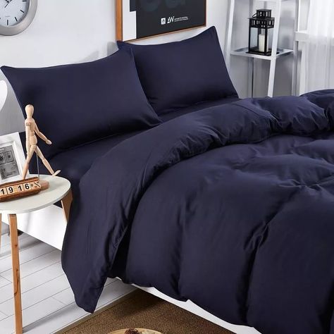 Navy Blue Duvet Cover, Striped Bed, Future Bedroom Ideas, Blue Bedspread, Blue Duvet, Blue Duvet Cover, Twin Bed Sets, Room Design Bedroom, Comforter Cover