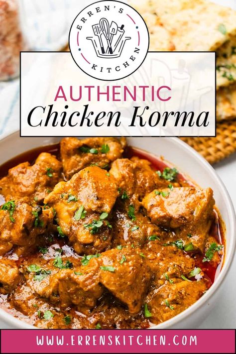 This deliciously rich and aromatic Chicken Korma recipe has a creamy texture and authentic flavors you won't soon forget. Authentic Chicken Korma Recipe, Shahi Korma Recipe, Chicken Korma Recipe Indian Foods, Chicken Korma Recipe, Korma Recipe, Rogan Josh, Chicken Chunks, Chicken Korma, Indian Chicken