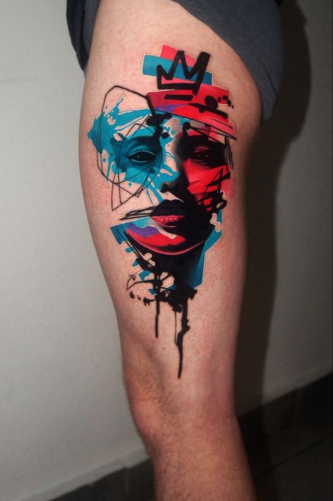 Cool Artistic Tattoos, Trash Style Tattoo, Color Tattoo For Men Arm, Spray Paint Tattoo, Colour Tattoo Men, Full Color Tattoo Design, Graffiti Tattoo Ideas, New Style Tattoo, Street Style Tattoo