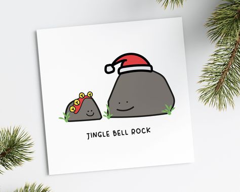 Jingle Bell Rock Card, Punny Christmas Card, Cute Holiday Card, Card for Him, Funny Rock Card, Recycled Card Card Size (choose from): 120mm x 120mm or 144 x 144mm Card Weight: 300gsm Printed on recycled fleck card - blank inside Add a personalised message inside the card! Please make sure you click on the 'Personalised Message' option in the drop down box, if 'Blank Inside' is selected, I won't be able to add your message. Please add your personalised message for inside the card in the personali Cute Christmas Gift Card Ideas, Christmas Cards Unique, Cute Holiday Card Ideas, Drawing Christmas Card Ideas, Christmas Birthday Cards Ideas, Christmas Funny Cards, Cute Christmas Cards To Make, Silly Christmas Cards, Funny Homemade Christmas Cards