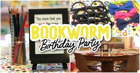 Awesome 101 Guide to Bookworm Themed Birthday Party Ideas Bookworm themed birthday parties are a great way to celebrate a child's love of reading. With a little planning, you can throw a party that will be sure to please bookworms of all ages. Decorations Wh... Book Worm Party Ideas, Literature Party, Bookworm Birthday Party, Lion King Balloons, Book Themed Party Decorations, Book Themed Crafts, Bookworm Party, Book Birthday Party, Reading Party