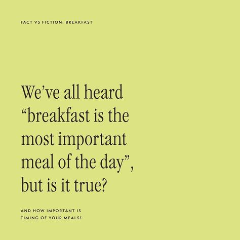 Fitness Fact vs Fitness Fiction ⠀⠀⠀⠀⠀⠀⠀⠀⠀ “Breakfast is the most important meal of the day” - Not necessarily true ⠀⠀⠀⠀⠀⠀⠀⠀⠀ While the nutritional content of your daily intake plays a crucial role, the timing of your meals doesn’t always hold the same significance. If you’re not hungry in the morning, it’s completely fine to wait until lunch for your first meal. However, the benefits of having breakfast should not be overlooked: ⠀⠀⠀⠀⠀⠀⠀⠀⠀ - Particularly for men, consuming a substantial breakf... Not Hungry, Fitness Facts, Meal Of The Day, Recipe Of The Day, In The Morning, The Morning, The Day, Nutrition, Benefits