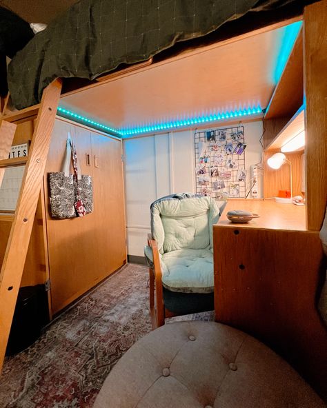 Ideas for under lofted college bed!! #dorm #dormdecor #dormroomideas #college #collegelife #collegetips #collegebound #aestheticroomdecor led lights #loftbedideas #desksetup #deskdecor Dorm Room Desk Under Bed, Desk Under Bed Dorm, Dorm Room Lofted Bed, Lofted Bed Ideas, Desk Under Bed, Lofted Bed, College Bed, Dorm Room Desk, College Desk