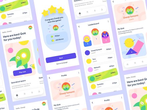 Quiz Apps Design by Randompopsycle for Orenji Studio on Dribbble Game App Design, Games App, Guide Design, Quiz Design, Apps Design, Color Guide, App Layout, Freelance Work, Ui Elements