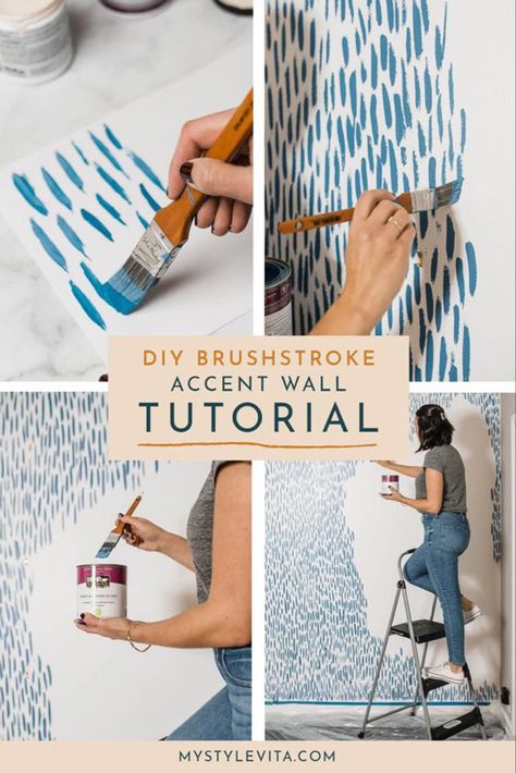 A fun DIY accent wall tutorial with a simple brushstroke. This accent wall helps to transform any wall in your home. Try it in the home office, a powder room or a nursery for a bold statement that looks like wallpaper! See the step by step tutorial to create this DIY brushstroke accent wall today #homedecor #diy #wallpaper Brushstroke Accent Wall, Diy Accent Wall, Home Diy Decor, A Wallpaper, Home Diy Projects, Diy Projects On A Budget, The Wallpaper, Diy Home Decor Projects, Kids' Bathroom