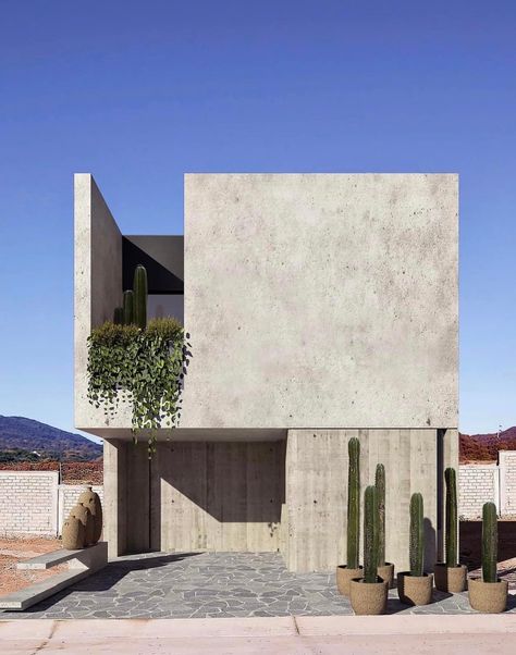 Grc Design Exterior, Small House Facade, Brutalist Exterior, Stone Material Texture, Concrete Homes Exterior, Stucco Architecture, Minimalist Facade, Cement House, Spanish Style Architecture