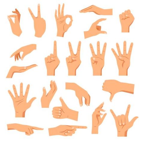 Set Of Hands Character Flat Design, Hand Png, 3d Geometric Shapes, Hands Drawing, Hand Gestures, Drawing Vector, Hand Logo, Vector Drawing, Orange Background