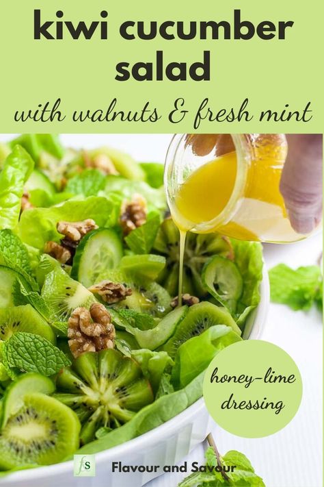 Kiwi Fruit Recipes, Low Carb Vegan Breakfast, Kiwi Salad, Honey Lime Vinaigrette, Salad With Walnuts, Kiwi Recipes, Winter Salad Recipes, Honey Lime Dressing, Butter Lettuce