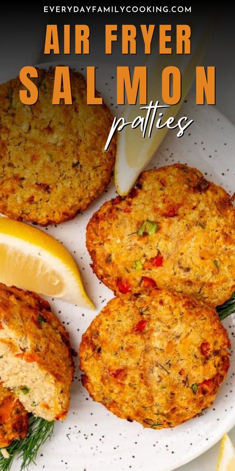 Air fryer salmon patties are made with canned salmon and cooked to perfection! This pantry-staple meal is packed with protein, easy to make, and oh-so-delicious. Simple Salmon Patties Recipe, Air Fried Vegetable Recipes, Air Fryer Salmon Patties, Canned Salmon Patties, Fried Salmon Patties, Air Fryer Fish Recipes, Canned Salmon Recipes, Salmon Recipes Baked Healthy, Air Fryer Salmon