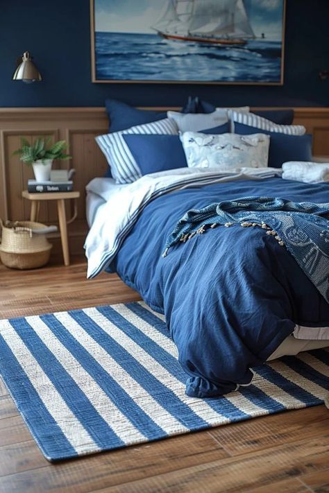 15 Aesthetic Coastal Bedroom Ideas for a Dreamy Retreat 36 Bedroom Beach Decor, Curtains Aesthetic, Blue And White Bedroom, Lakehouse Bedroom, Coastal Bedroom Ideas, House Flipper, 15 Aesthetic, Mediterranean Living Room, Bedroom Beach