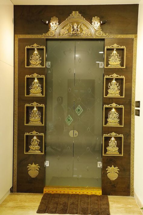 Brass Pooja Room Door, Modern Bedroom Pop Design, Pooja Room Glass Door Design Modern, Pooja Room Double Door Designs, Indian Main Door Designs, Pooja Design, Pooja Room Door, Pooja Door, Pooja Door Design