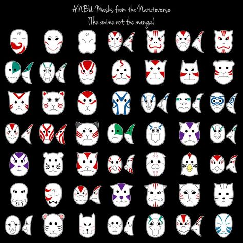 Naruto ANBU Masks by purpledragon42 Mascaras Anbu, Mascara Anbu, Kakashi Anbu Mask, Anbu Mask, Kakashi Anbu, Ninja Mask, Kitsune Mask, Mask Drawing, Naruto Tattoo