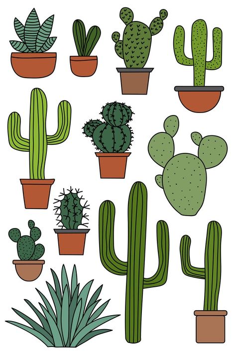 Cactus Clipart Set Hand Drawn Clip Art Illustrations of | Etsy Kaktus Dan Sukulen, Succulents Drawing, Cactus Craft, Cactus Clipart, Cactus Drawing, Plant Clips, Cactus Planta, Cactus Diy, Doodle Design