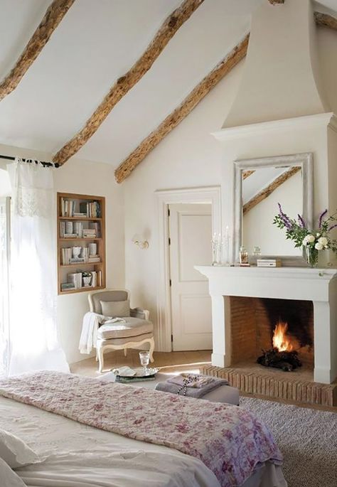 20 Best Fall Fireplaces Romantic Bedrooms, Cottage Bedroom With Fireplace, Farmhouse Bedroom Aesthetic, Bedroom With Fireplace, बेडरूम डिजाइन, Fireplace Bedroom, Romantic Home, Bedroom Fireplace, Romantic Home Decor