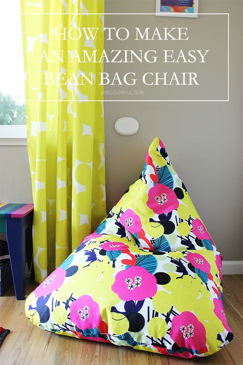 How to Make an Amazing Easy Bean Bag Chair | El tutorial más fácil para hacer un sillón puff | Live Colorful How To Make A Bean Bag, Diy Bean Bag Chair, Diy Bean Bag, Diy Dorm Decor, Dorm Diy, Dorm Room Ideas, Bag Chair, Floor Cushions, Bean Bag