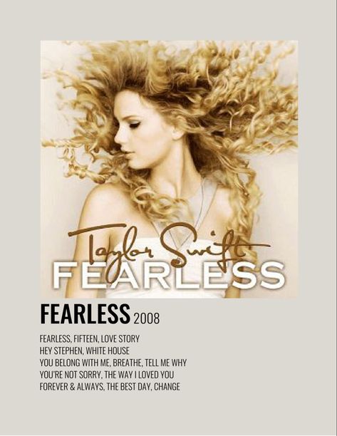 Taylor Swift Fearless Album, Fearless Song, Fearless Album, Colbie Caillat, Music Poster Ideas, Estilo Taylor Swift, Taylor Swift Fearless, All About Taylor Swift, Taylor Swift Music