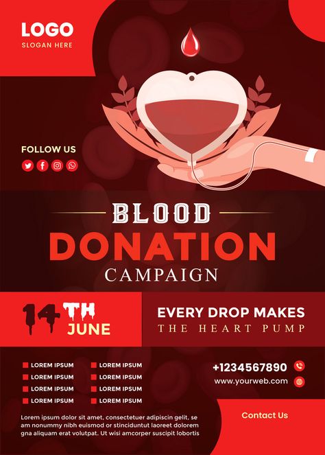 Blood Donation Camp Poster, Donor Darah Design, Blood Donation Poster, Campaign Flyer Design, Blood Donation Posters, Donation Campaign, Blood Donation Day, Donate Blood, Food Donation