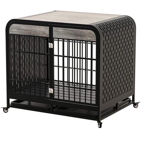 Snimoy Heavy Duty Dog Crate Indestructible Dog Cage with Sturdy Door Lock, Large Strong Metal Dog Kennel Playpen with Removable Tray and 4 Lockable Wheel, Easy Assembly Metal Dog Kennel, Heavy Duty Dog Kennel, Furniture Style Dog Crate, Heavy Duty Dog Crate, Dog Crate Furniture, Dog Cage, Wooden Dog, Crate Furniture, Dog Cages