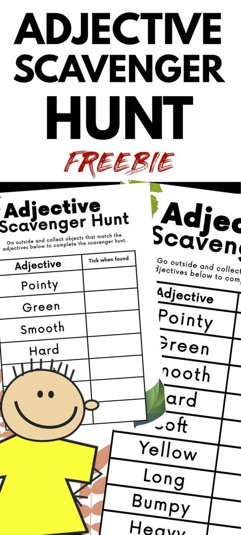 Who doesn’t love scavenger hunts? This is a great activity to get your students thinking about adjectives and how they can be used to describe things. Teaching Adjectives Activities, Adjectives Activity, Teaching Adjectives, First Grade Freebies, Adjectives Activities, Elementary Language Arts, Third Grade Resources, Scavenger Hunt For Kids, Language Arts Elementary