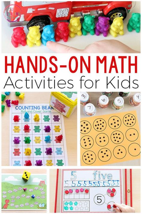 These hands-on math activities are fun and engaging. There are printables and games that are perfect for math centers of small group instruction. Teach math concepts and number sense with these activities. #mathforkids #preschoolmath #elementarymath #kindergarten #preschool Hands On Math Activities, Fun Worksheets For Kids, Math Activities For Kids, Prek Math, Fun Math Activities, Kids Math Worksheets, Grande Section, Fun Worksheets, Math Activities Preschool