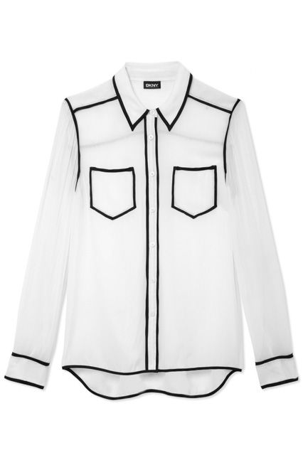 The Fashion Girl's Guide To Spring's Biggest Trends #refinery29  http://www.refinery29.com/how-to-wear-spring-fashion-trends#slide-29  Keep your look minimal, but still eye-catching with contrasting trim. Piping Blouse, Leather Blouse, White Long Sleeve Blouse, Maxi Shirts, White Long Sleeve Top, Mode Casual, White Long Sleeve Shirt, Leather Shirt, Spring Fashion Trends