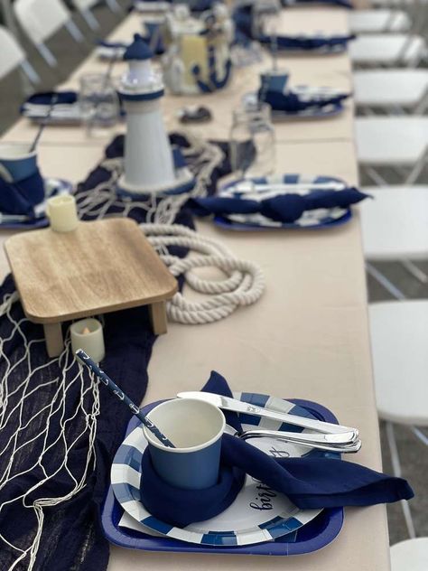 Navy Birthday Party, Sea Theme Decor, Nautical Table Decorations Centerpieces, Nautical Retirement Party, Sailboat Birthday Party, 50th Birthday Party Boat Theme, Boat Theme Party, Elegant Nautical Party Decor, Nautical Reception Decor