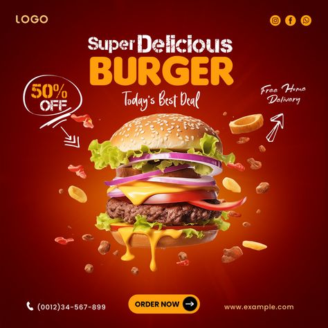 Delicious Burger Poster Template for Restaurants and Promotions Burger Design Ideas, Food Delivery Poster, Burger Poster Design, Burger Template, Poster Burger, Burger Ads, Burger Poster, Burger Design, Restaurant Poster