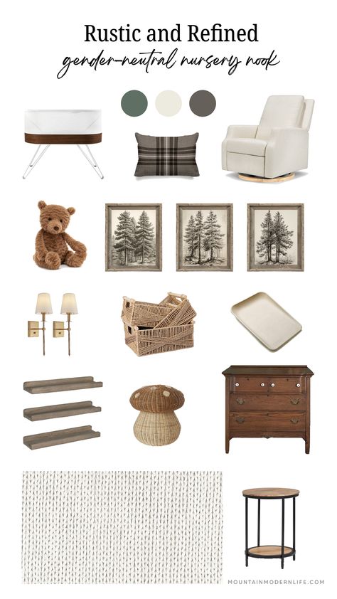 Woodlands Themed Nursery, Neutral Forest Nursery, Bear Themed Nursery Boy Rooms, Woodland Nursery Color Scheme, Outdoorsy Boys Room, Woods Themed Nursery, Outdoor Nursery Theme, National Park Themed Nursery, Outdoor Themed Nursery