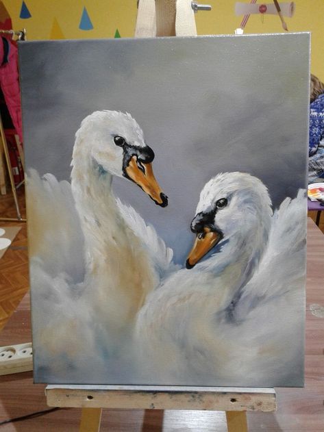 Painting Ideas Animals Acrylic, Swan Painting Acrylic, Swan Paintings, Swan Painting, Swans Art, Painting Ideas For Beginners, Original Canvas Painting, Canvas For Beginners, Arte Van Gogh