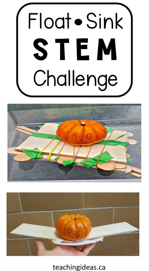 What can you create with these materials?  Can you make your object float?  Does it sink?  Challenge children with this STEM float / sink experiment.  #simplescienceexperimentsforkids #simplescienceexperiments #simplescienceexperimentsforkidsathome #fallscience Stem Station, Halloween Stem Activities, Thanksgiving Stem, Pumpkins Kindergarten, Halloween Stem, Steam Ideas, Biggest Pumpkin, Pumpkin Activities, Fall Stem